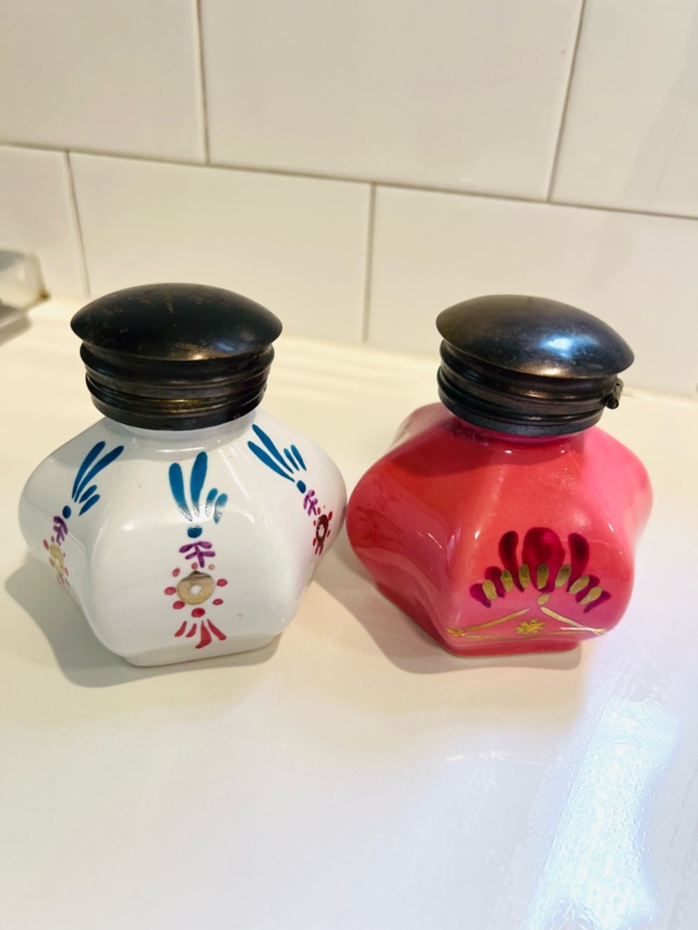 Vintage Anthropologie Ceramic Inkwell Candlestick Holders
